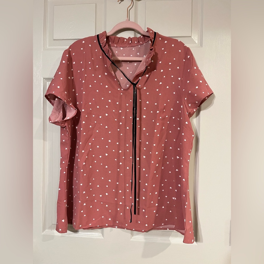 Pink Heart Print Women's Top 2XL